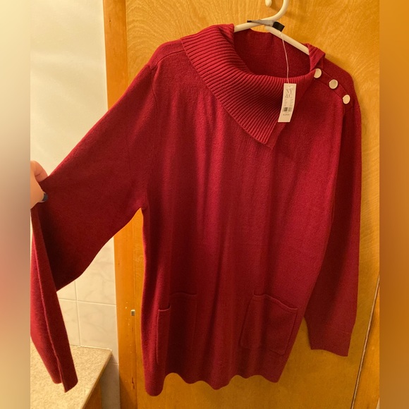 New York & Co Button Down Shoulder Turtleneck w/ Gold Buttons & Front Pockets - Picture 2 of 4